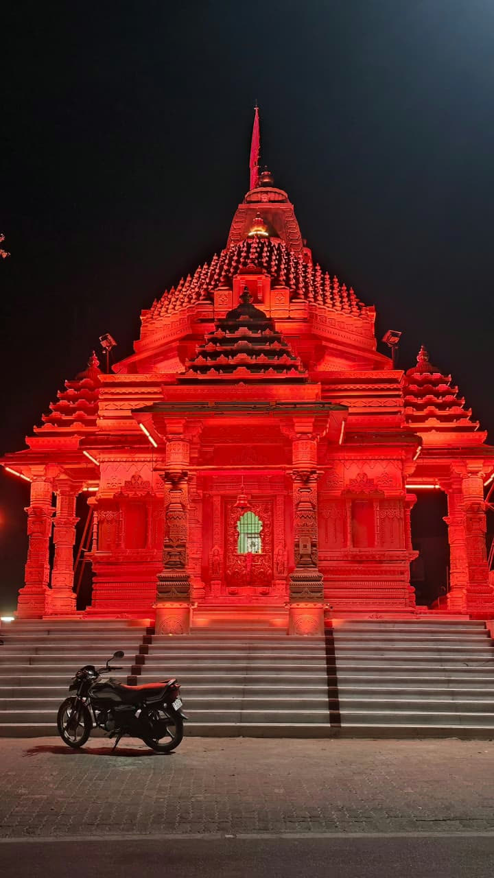 Hori Hanuman Ji Tirth Dham — Red Temple Illumination